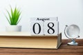 8st august - eighth day month calendar concept on wooden blocks