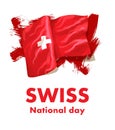 1st August. Swiss National Day. Vector illustration of national holiday with Swiss flag and Patriotic elements. Creative Royalty Free Stock Photo