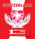 1st August. Swiss National Day. Vector illustration of national holiday with Swiss flag and Patriotic elements. Creative Royalty Free Stock Photo