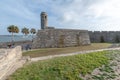 ST AUGUSTINE, FL - APRIL 2018: San Marcos Castle with tourists.