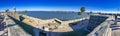 ST AUGUSTINE, FL - FEBRUARY 2016: Tourists along St Marcos Castle on a sunny winter day - Panoramic view Royalty Free Stock Photo