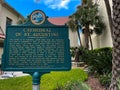 The sign at the Cathedreal of St. Augustine in the historic area of St. Augustine, Florida one of the oldest cities in the US