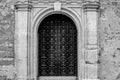 Old door and walls covered with coquina rock in Castillo de San Marcos Fort at Floridas Historic Coast.