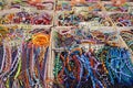 St AYGULF, VAR, PROVENCE, FRANCE, AUGUST 26 2016: Provencal market stall selling beads, armbands and other items in many multi col