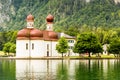 St. Bartholomew church on the Konigssee lake. GermaNY. Royalty Free Stock Photo