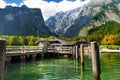 St. Bartholomew pier on Konigssee, known as Germany`s deepest and cleanest lake, located in the extreme southeast Berchtesgadener