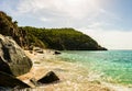 St. Barths Island, Caribbean. The famous Shell Beach, in Saint BartÃ¢â¬â¢s Caribbean Royalty Free Stock Photo