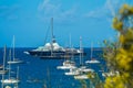 The 371 ft Le Grand Bleu superyacht anchored off Gustavia, the capital of Saint Barthelemy
