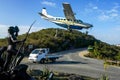 St. Barth Commuter plane landing at Remy de Haenen Airport also known as Saint Barthelemy Airport