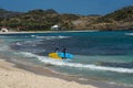 Surfers at Lorient Beach on the island of Saint Barthelemy Royalty Free Stock Photo