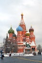 St. Basil Cathedral and monument to Minin and Pozharsky on the Red Square in Moscow in winter.