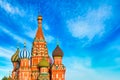St. Basil Cathedral at Moscow Red Square. Summer sunny day. World famous Russian Moscow landmark