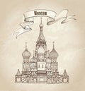 St Basil Cathedral, Red Square, Moscow, Russia. Vector illustration isolated on old-fashioned background. Royalty Free Stock Photo