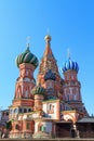 St. Basil`s Cathedral on blue sky background in sunny morning. Moscow in spring Royalty Free Stock Photo