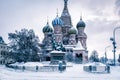 St Basil`s cathedral in cold winter, Moscow, Russia