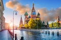 St. Basil`s Cathedral with lanterns on Red Square