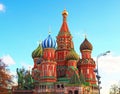 St. Basil`s cathedral and monument to Minin and Pozharsky on Red Square in Moscow, Russia