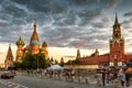 St Basil`s Cathedral and Moscow Kremlin on Red Square at sunset, Royalty Free Stock Photo