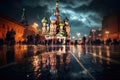 St. Basil\'s Cathedral on Red Square in Moscow, Russia, Moscow St. Basil\'s Cathedral Night Shot, AI Generated Royalty Free Stock Photo