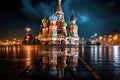 St. Basil\'s Cathedral on Red Square in Moscow, Russia, Moscow St. Basil\'s Cathedral Night Shot, AI Generated Royalty Free Stock Photo