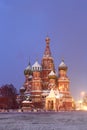 St. Basil`s Cathedral on Red Square in Moscow. Winter Night Royalty Free Stock Photo