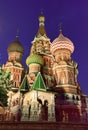 St. Basil`s Cathedral on red square in night illumination