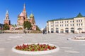 St. Basil`s Cathedral and the Spassky Tower of the Moscow Kremli