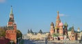 St. Basil`s Cathedral and tower of the Moscow Kremlin, Russia