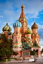 St. Basil's Cathedral and Minin and Pozhardky monument in Moscow Royalty Free Stock Photo