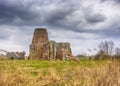 St Benet`s Abbey gatehouse and mill on the Norfolk Broads during a winter storm. Royalty Free Stock Photo