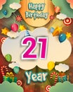 21st Birthday Celebration greeting card Design, with clouds and balloons. Vector elements for anniversary celebration Royalty Free Stock Photo