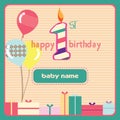 1st Birthday Greeting Card Candle Royalty Free Stock Photo