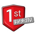 1st birthday on red Secure shield.