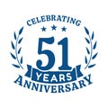 51 years anniversary celebration logotype. 51st anniversary logo. Vector and illustration.