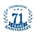 71 years anniversary celebration logotype. 71st anniversary logo. Vector and illustration. Royalty Free Stock Photo
