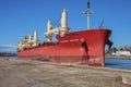 Industrial cargo ship sailing down the Welland Canal. Royalty Free Stock Photo