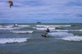 St. Catharines, Ontario, Canada - 09/04/2019 People kite surf on Lake Ontario on a sunny day.