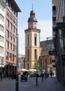 St. Catherine\'s Church clock tower, view from Steinweg, near Hauptwache, Frankfurt, Germany