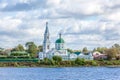 St. Catherine`s convent. Russia, the city Tver. View of the monastery from the Volga river. Picturesque clouds in the sky