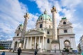 St. Charles Church or the Karlskirche and tourists - historical landmark in Vienna, Austria