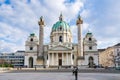 St. Charles Church or the Karlskirche and tourists - historical landmark in Vienna, Austria