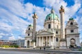 St. Charles Church or the Karlskirche and tourists - historical landmark in Vienna, Austria
