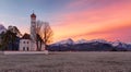 St. Coloman church at sunrise, Alps, Bavaria, Germany