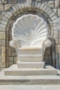 Empty cement throne, seat, ancient decorative architecture, palace, building exterior