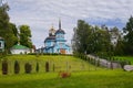 Blue wooden orthodox church