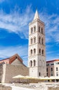 St. Donat church, forum and Cathedral of St. Anastasia bell tower in Zadar, Croatia. Royalty Free Stock Photo