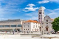 St. Donat church, forum and Cathedral of St. Anastasia bell tower in Zadar, Croatia. Royalty Free Stock Photo