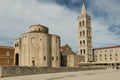 St. Donatus Church and the Bell Tower of Zadar cathedral, famous landmark of Croatia, adriatic region of Dalmatia. Remains of roma Royalty Free Stock Photo