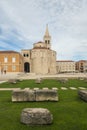 St. Donatus Church and the Bell Tower of Zadar cathedral, famous landmark of Croatia, adriatic region of Dalmatia. Remains of roma