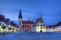 St. Egidius Basilica and city hall in old city of Bardejov, Slovakia, hdr